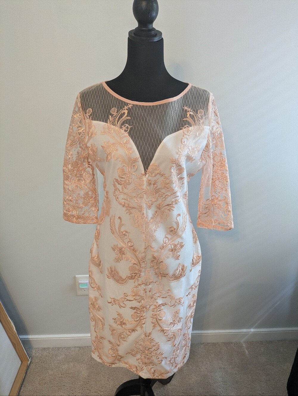 White Midi Mother Of The Bride Dress with Blush Lace Embroidery And Mesh Top
